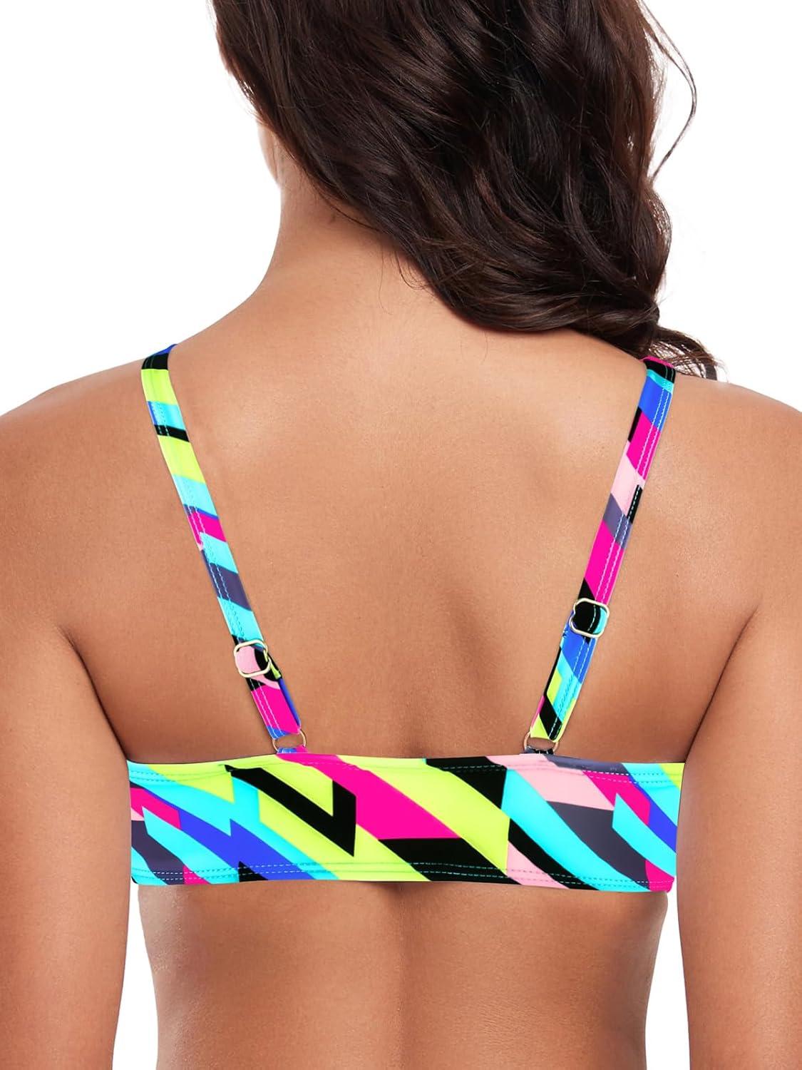 image:imageOcean Blues Womens Bandeau Bikini Top Padded Swimsuit Top with Adjustable StrapsNeon Striped