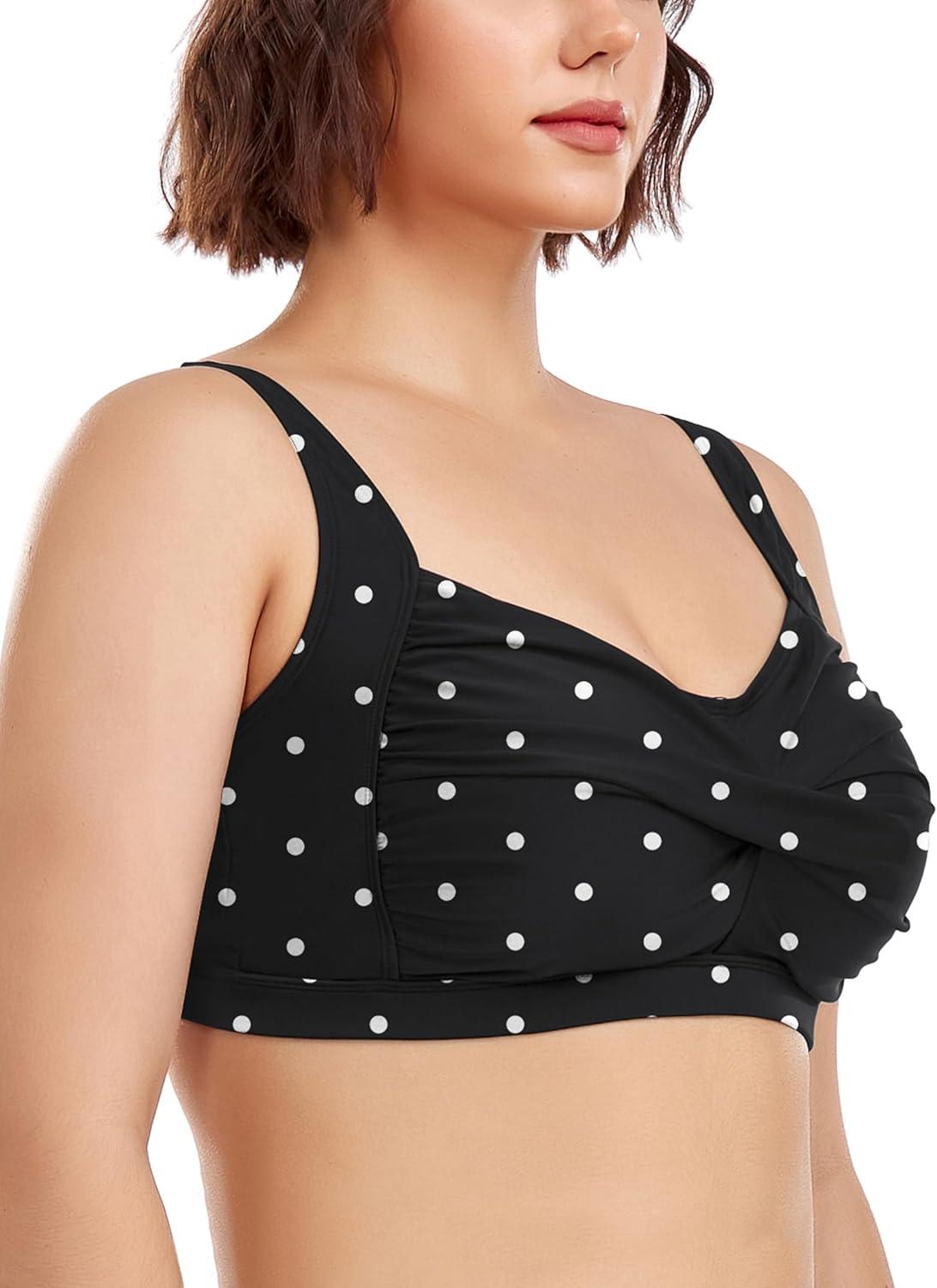 image:imageOcean Blues Womens Plus Size Bikini Top Twist Front Molded Bathing Suit TopBlack Polka Dot