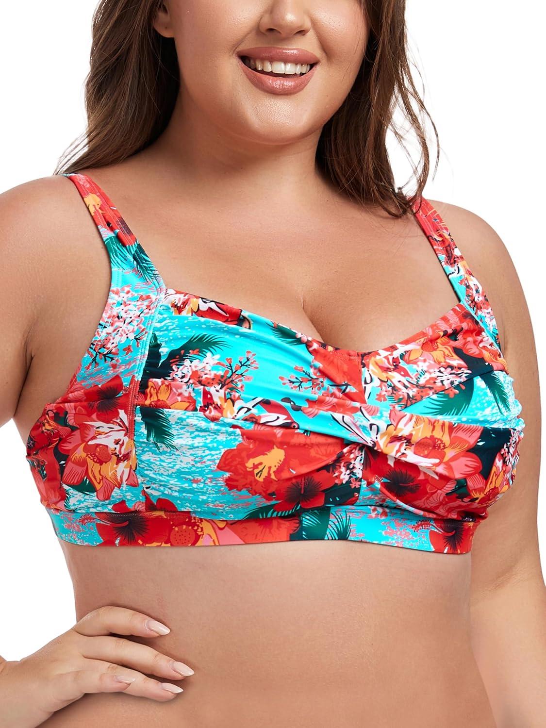image:imageOcean Blues Womens Plus Size Bikini Top Twist Front Molded Bathing Suit TopBlue Floral