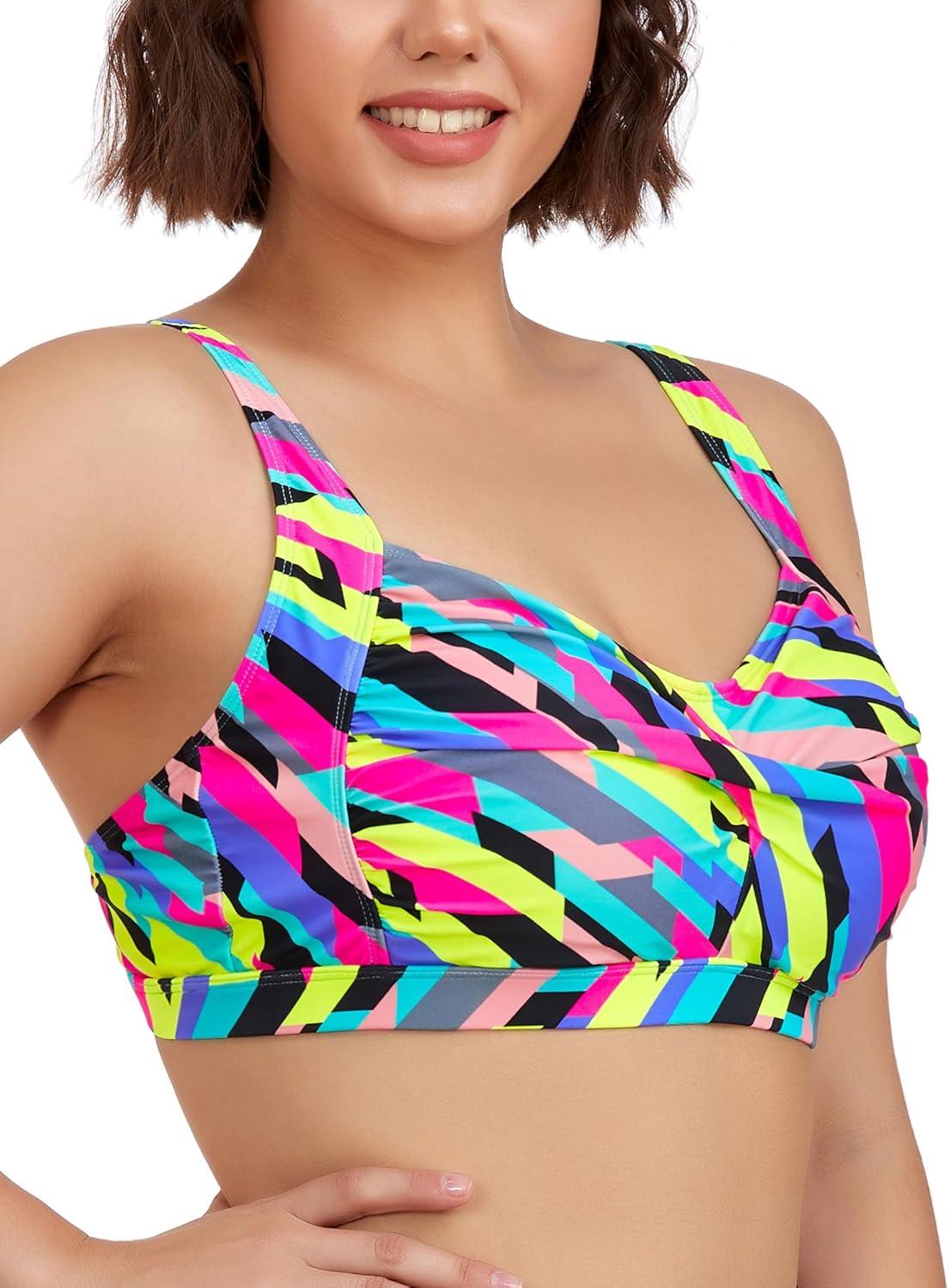 image:imageOcean Blues Womens Plus Size Bikini Top Twist Front Molded Bathing Suit TopNeon Striped