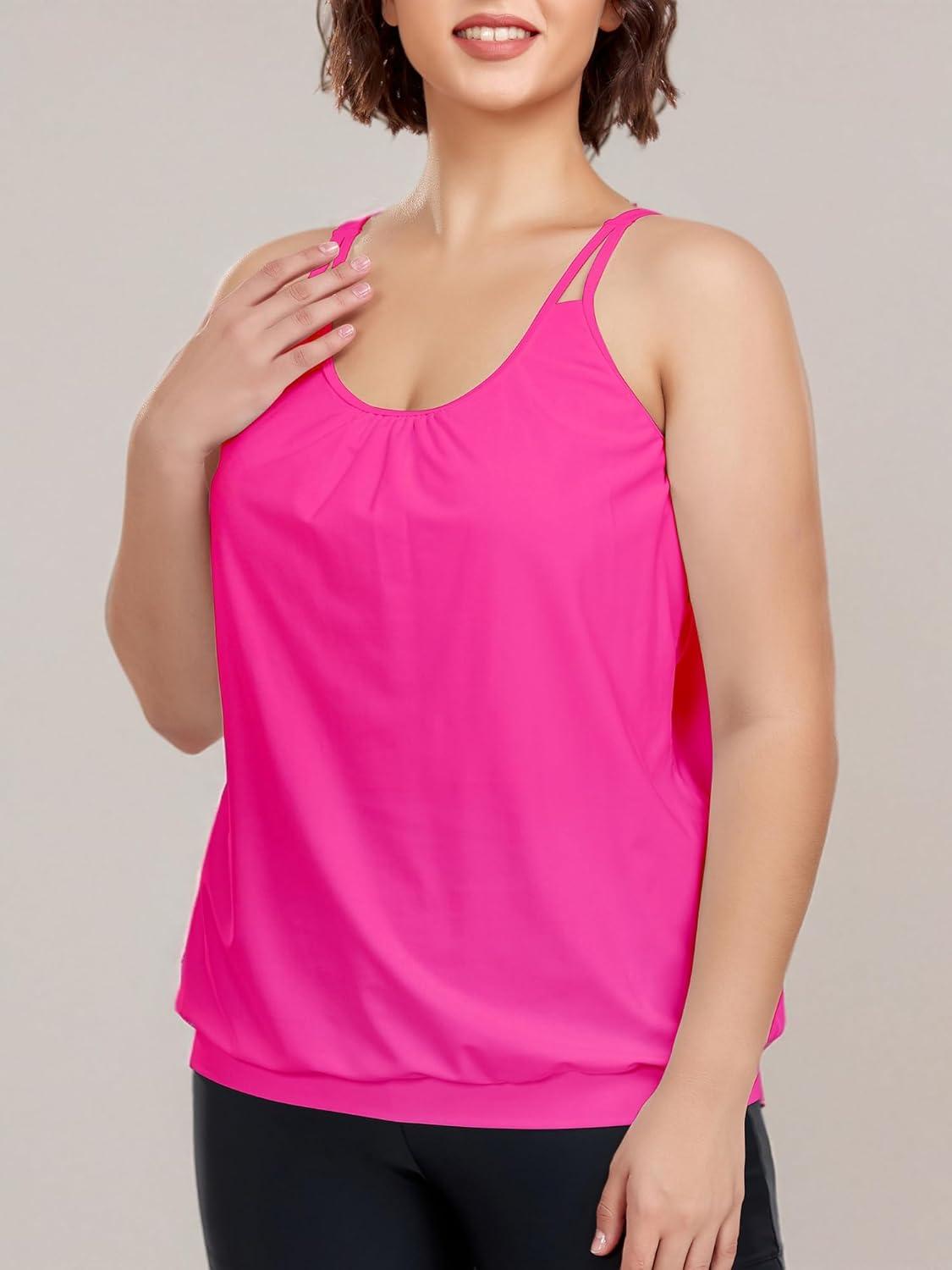 image:imageOcean Blues Womens Plus Size Tankini Top Only Loose Fit Blouson Tankini Bathing Suit TopHot Pink