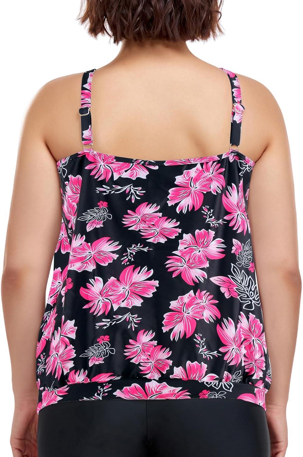 image:imageOcean Blues Womens Plus Size Tankini Top Only Loose Fit Blouson Tankini Bathing Suit TopRose Redbud