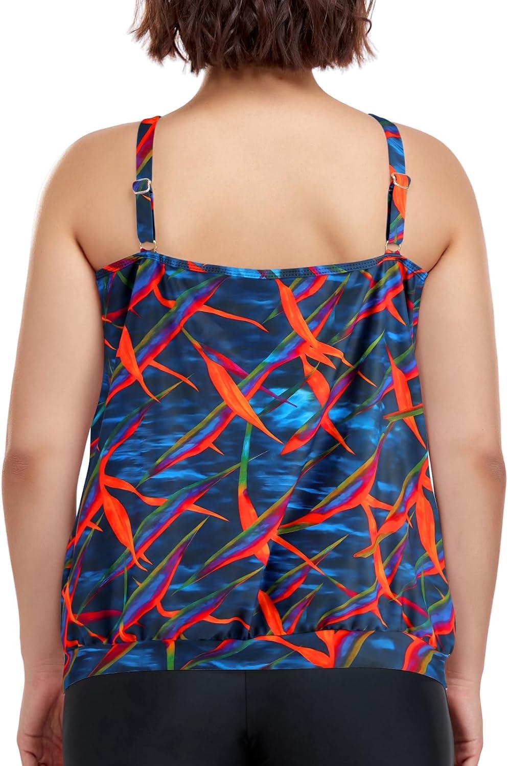 image:imageOcean Blues Womens Plus Size Tankini Top Only Loose Fit Blouson Tankini Bathing Suit TopStrelitzia