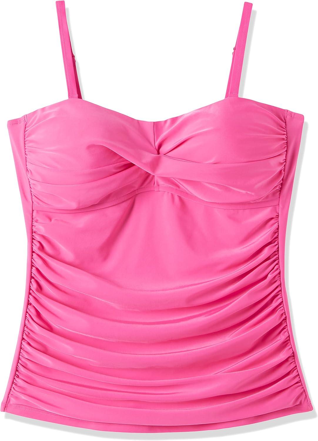 image:imageOcean Blues Womens Strapless Bandeau Swimsuit Top Ruched Tummy Control Tankini Top OnlyHot Pink