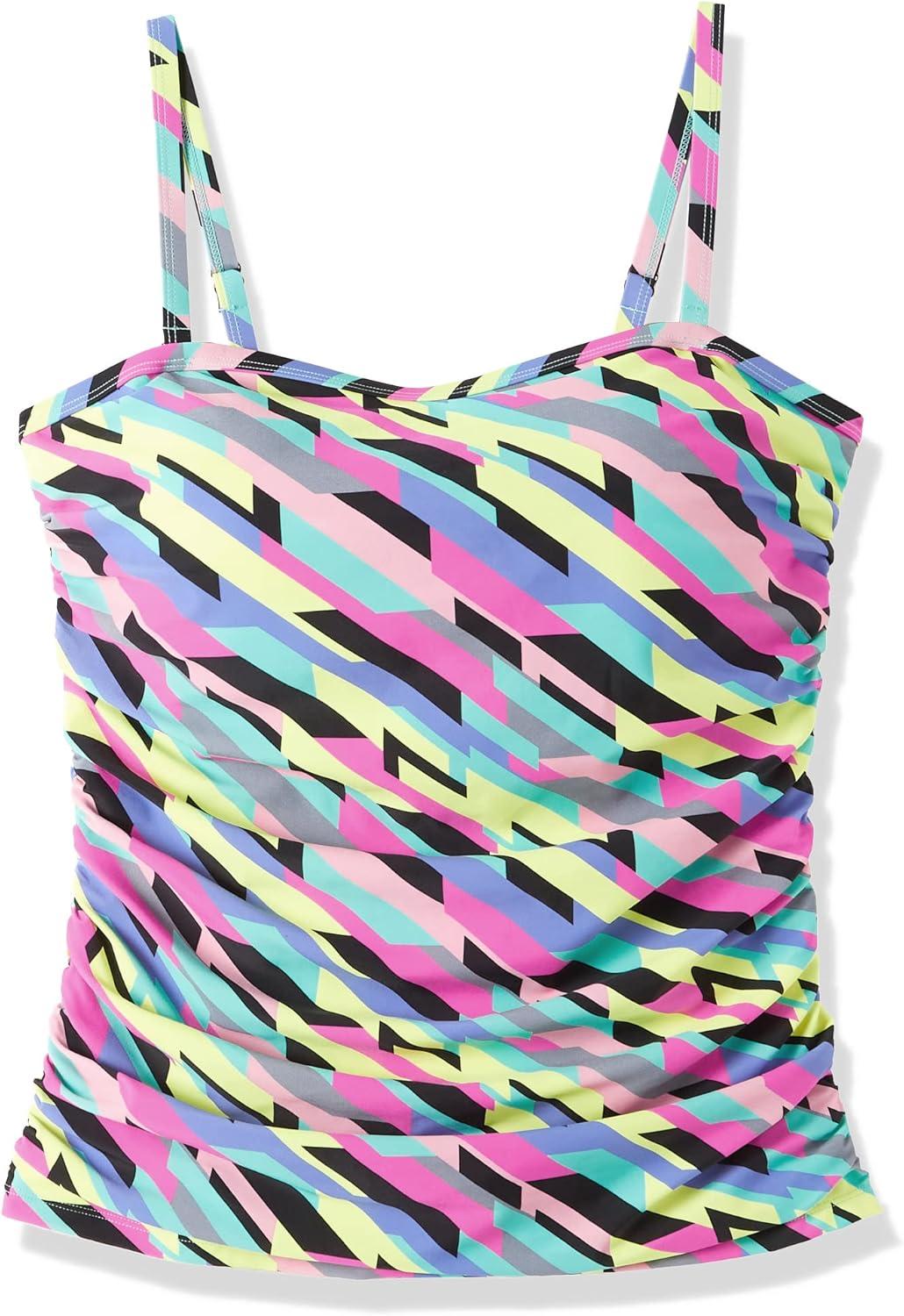 image:imageOcean Blues Womens Strapless Bandeau Tankini Top Tummy Control Bathing Suit Top OnlyNeon Striped