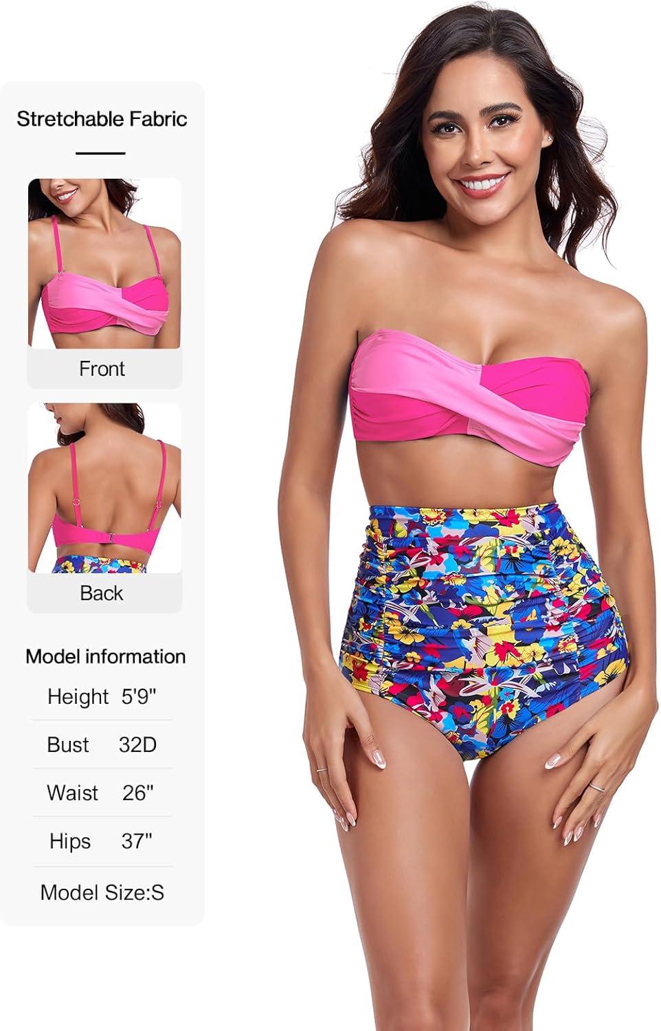 image:imageOcean Blues Womens Strapless Bikini Top Bandeau Swimsuit Off Shoulders Bikini Top WireFree Bathing Suit TopHot Pink and Purple