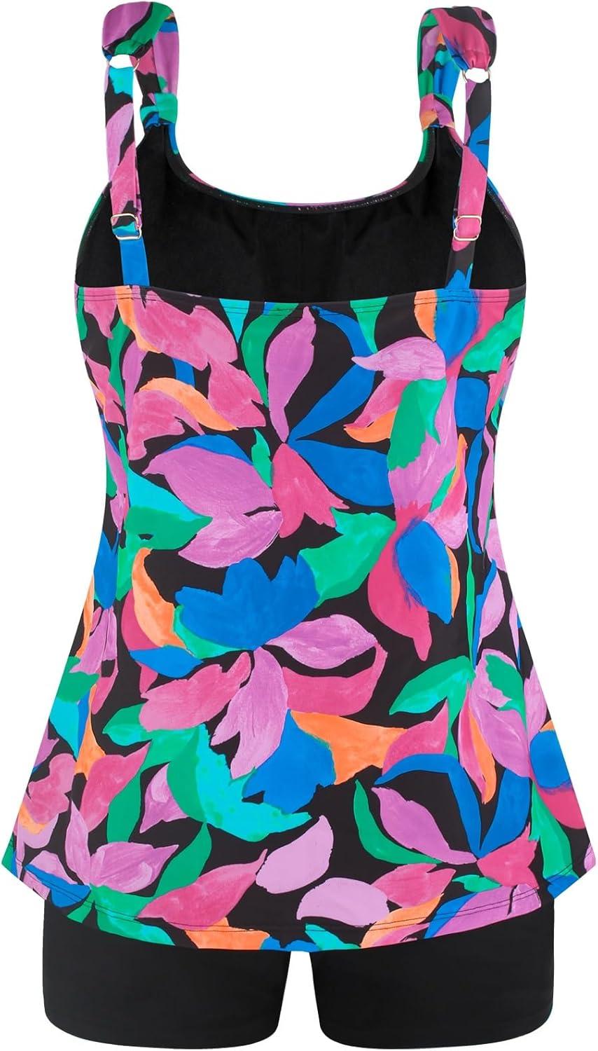 image:imageOcean Blues Womens Tankini Swimsuits Two Piece Bathing Suits Loose Fit Tank Top with BoyshortsColorful Leaves