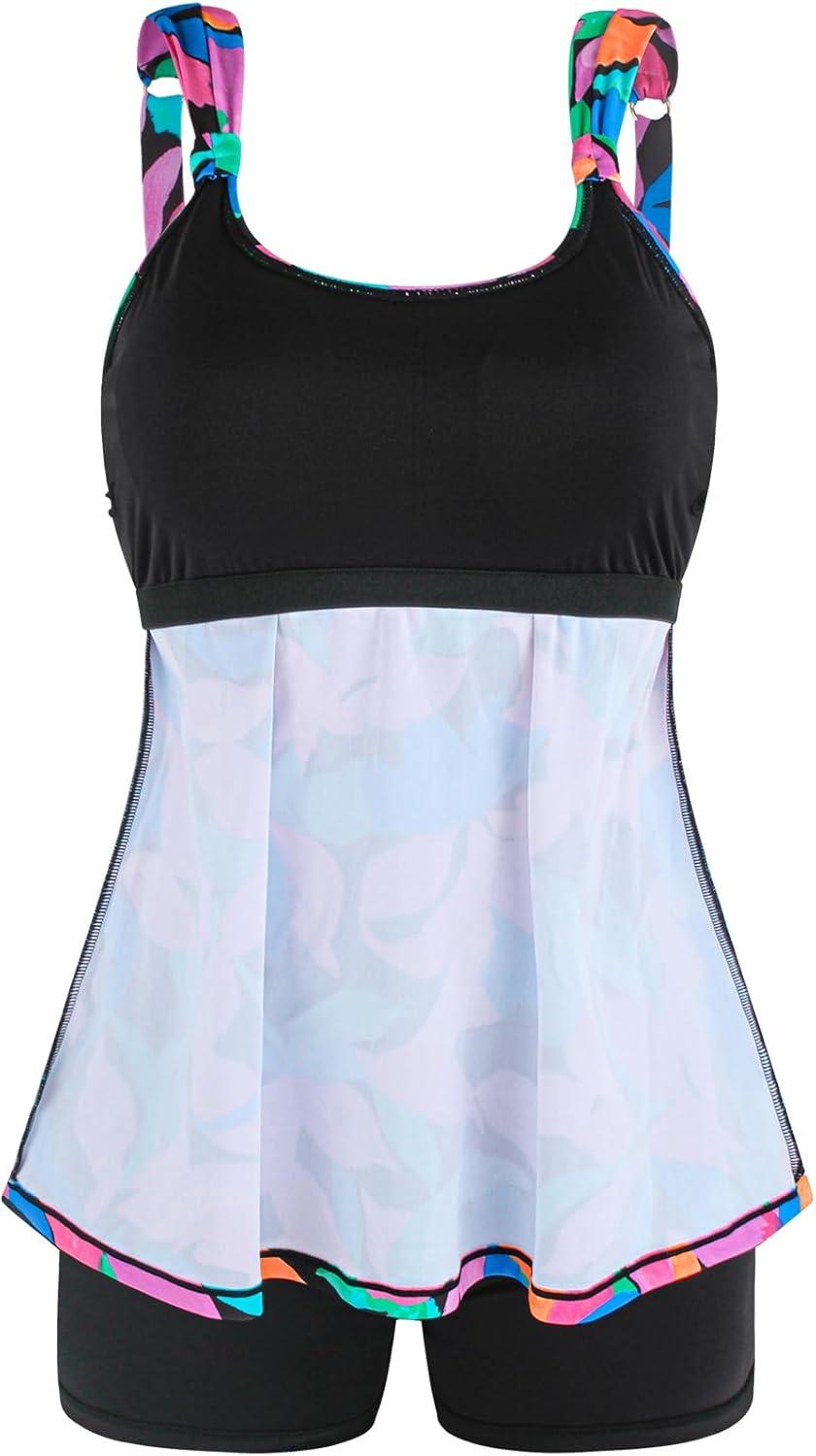 image:imageOcean Blues Womens Tankini Swimsuits Two Piece Bathing Suits Loose Fit Tank Top with BoyshortsColorful Leaves