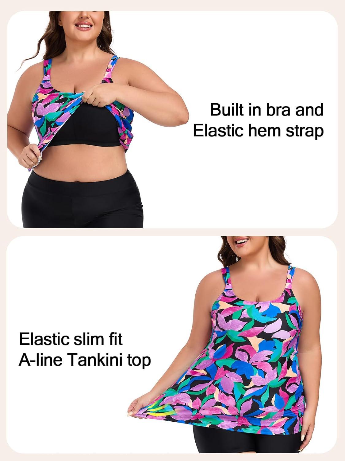image:imageOcean Blues Womens Tankini Swimsuits Two Piece Bathing Suits Loose Fit Tank Top with BoyshortsColorful Leaves