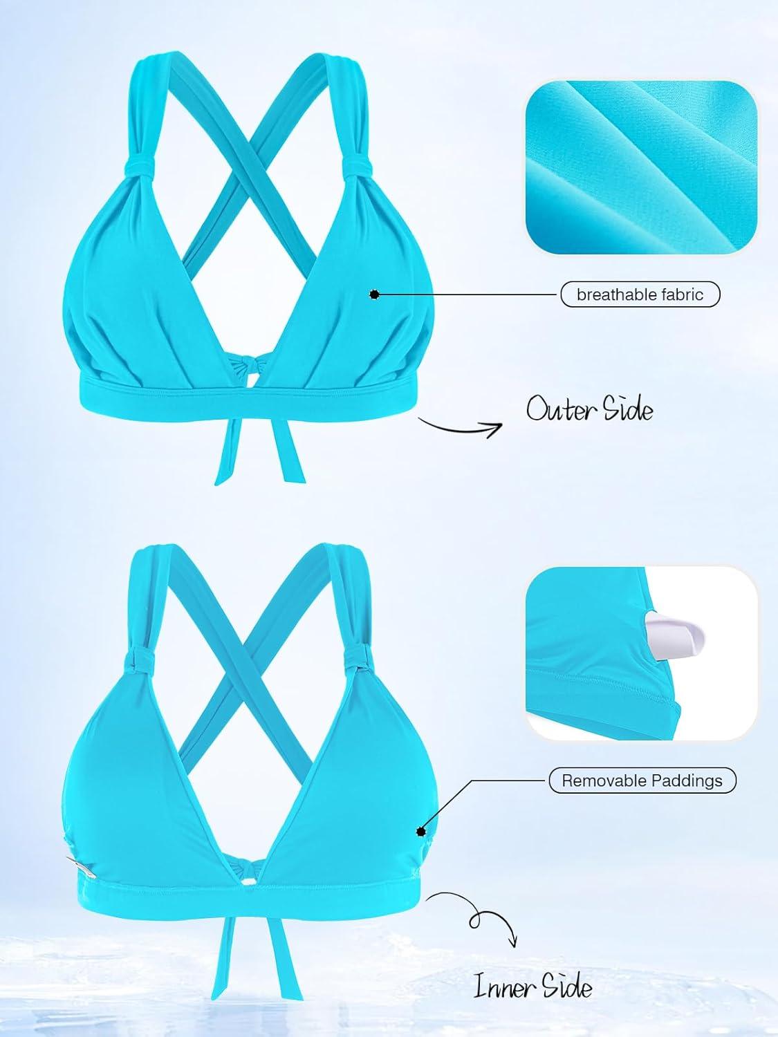 image:imageOcean Blues Womens Triangle Bikini Top VNeck Swimsuit TopSky Blue