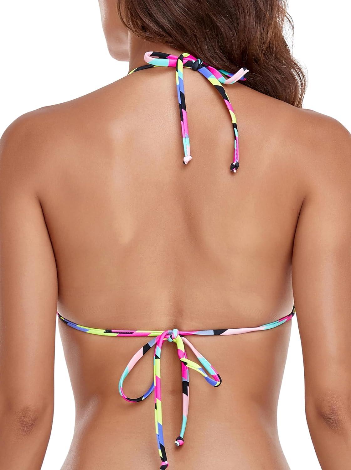 image:imageOcean Blues Womens Triangle Bikini TopNeon Striped