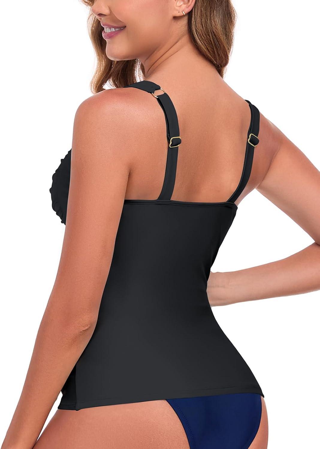image:imageOcean Blues Womens Tummy Control Tankini Top with Twist Front WireFree Molded Cups Swim TopBlack