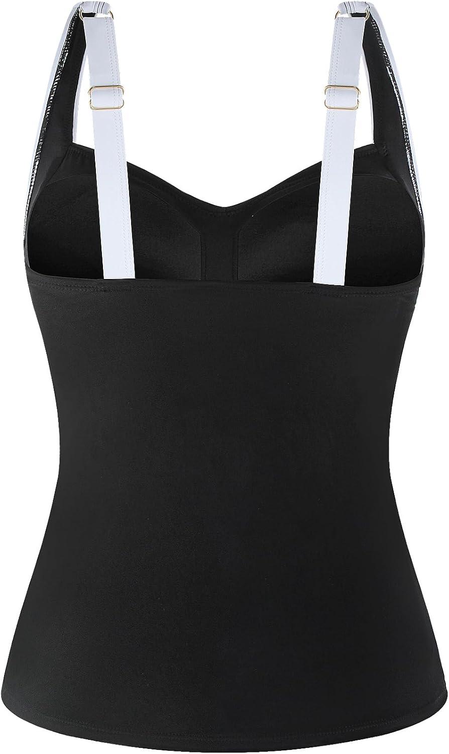 image:imageOcean Blues Womens Tummy Control Tankini Top with Twist Front WireFree Molded Cups Swim TopBlackwhite