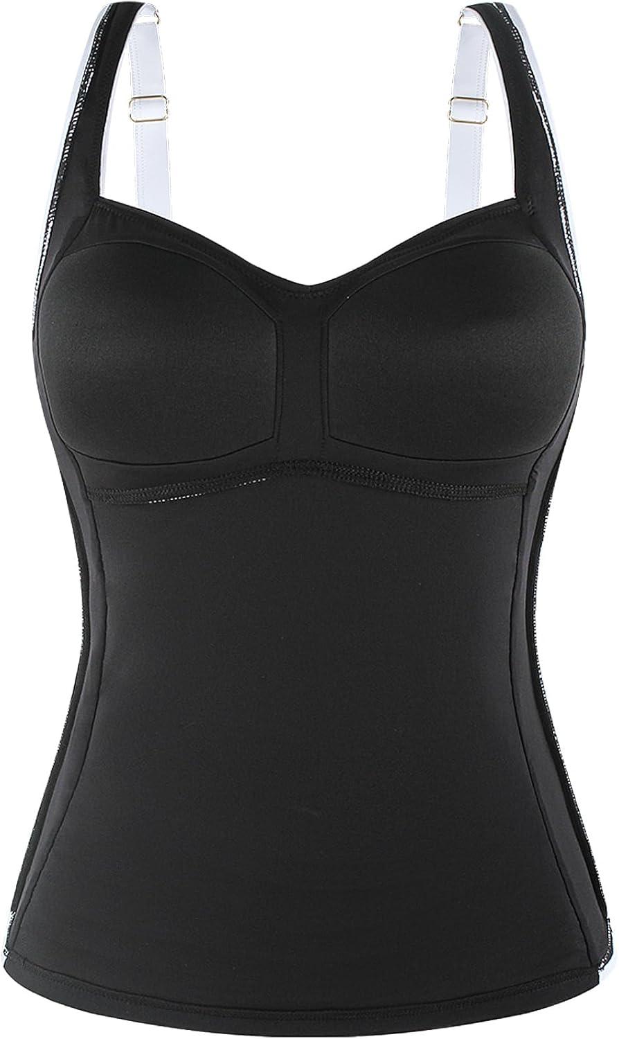 image:imageOcean Blues Womens Tummy Control Tankini Top with Twist Front WireFree Molded Cups Swim TopBlackwhite