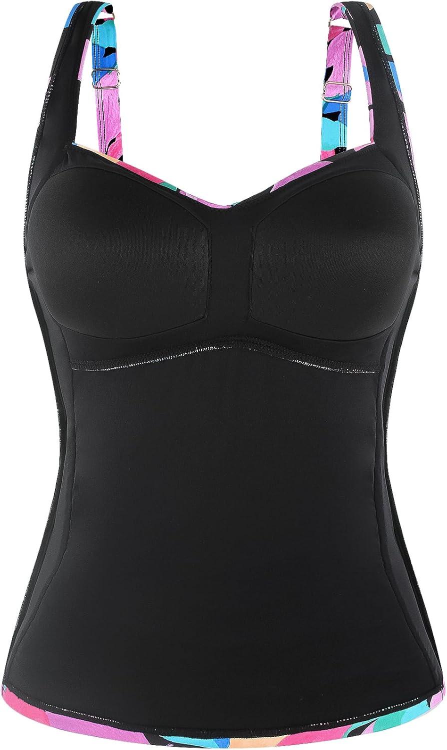 image:imageOcean Blues Womens Tummy Control Tankini Top with Twist Front WireFree Molded Cups Swim TopColorful Leaves
