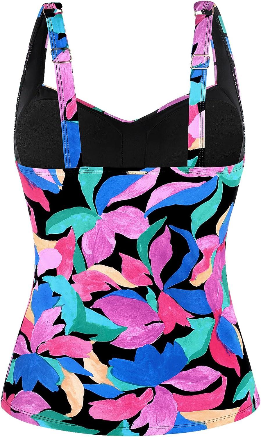 image:imageOcean Blues Womens Tummy Control Tankini Top with Twist Front WireFree Molded Cups Swim TopColorful Leaves