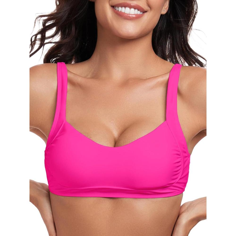 image:imageOcean Blues Womens Bandeau Bikini Top Padded Swimsuit Top with Adjustable StrapsHot Pink