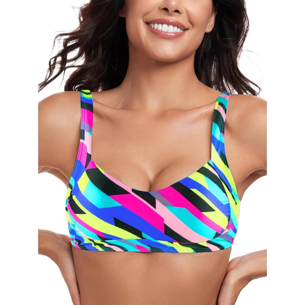 image:imageOcean Blues Womens Bandeau Bikini Top Padded Swimsuit Top with Adjustable StrapsNeon Striped