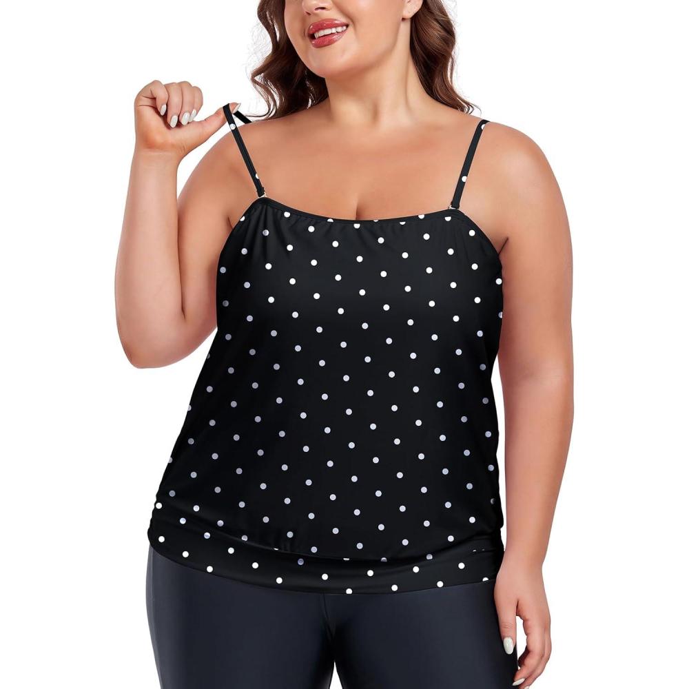 image:imageOcean Blues Womens Plus Size Bandeau Tankini Top Only LooseFitting SwimsuitBlack Polka Dot