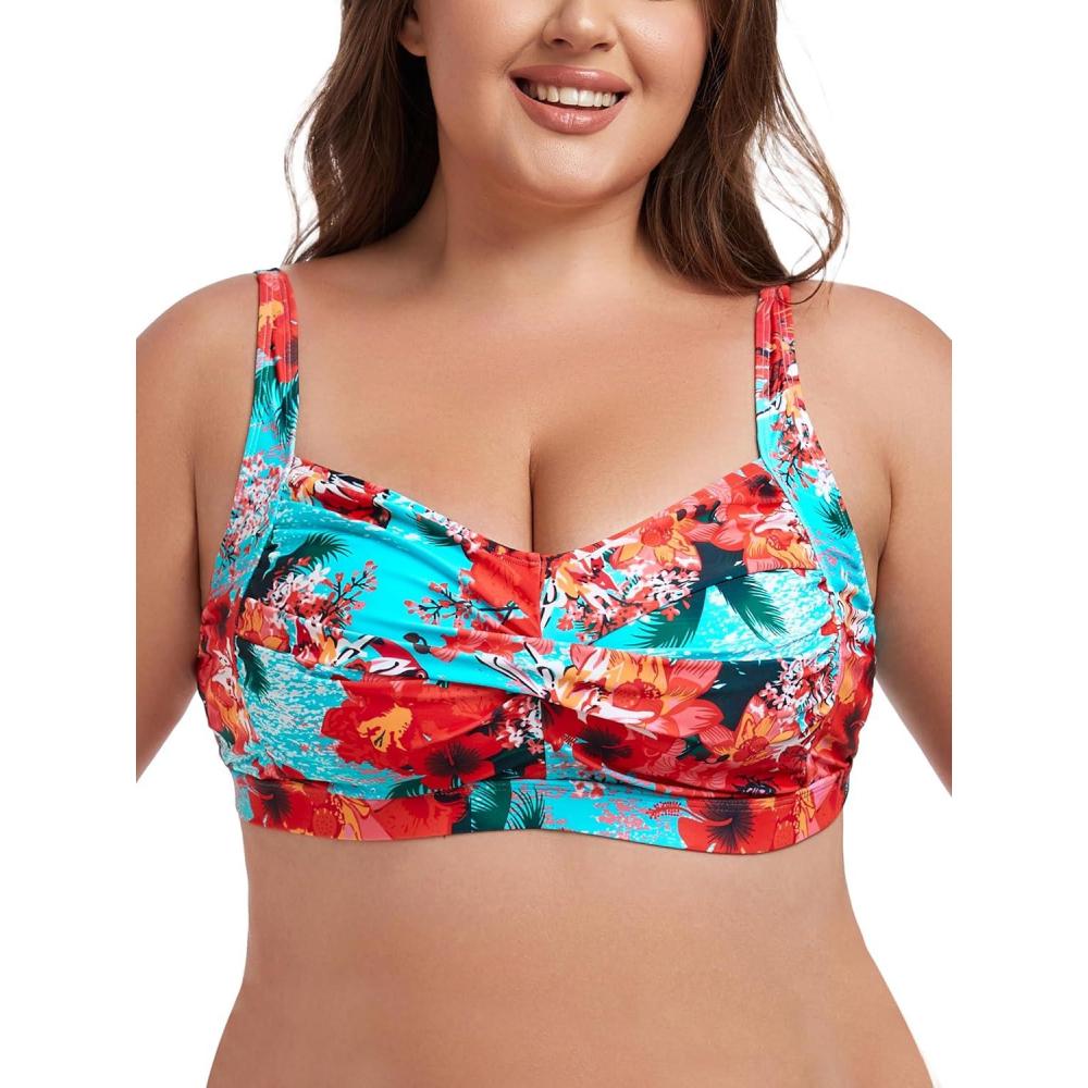 image:imageOcean Blues Womens Plus Size Bikini Top Twist Front Molded Bathing Suit TopBlue Floral