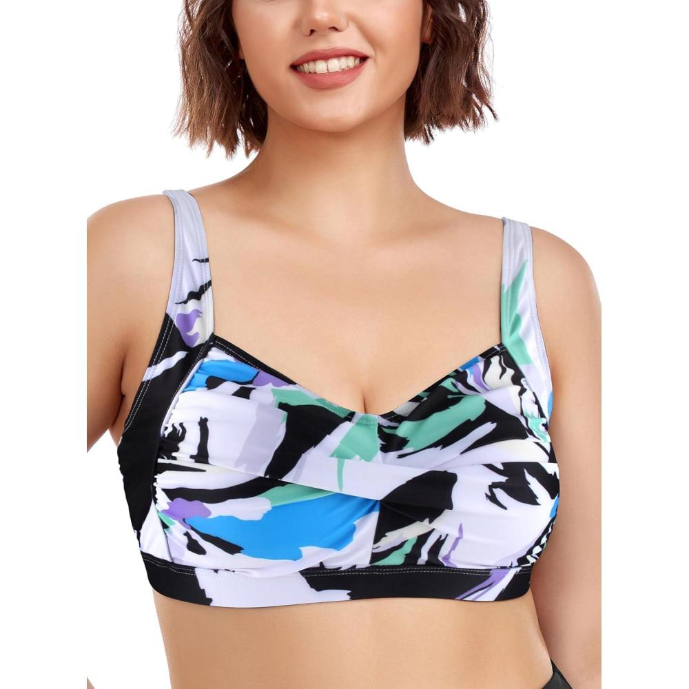 image:imageOcean Blues Womens Plus Size Bikini Top Twist Front Molded Bathing Suit TopFloral Print