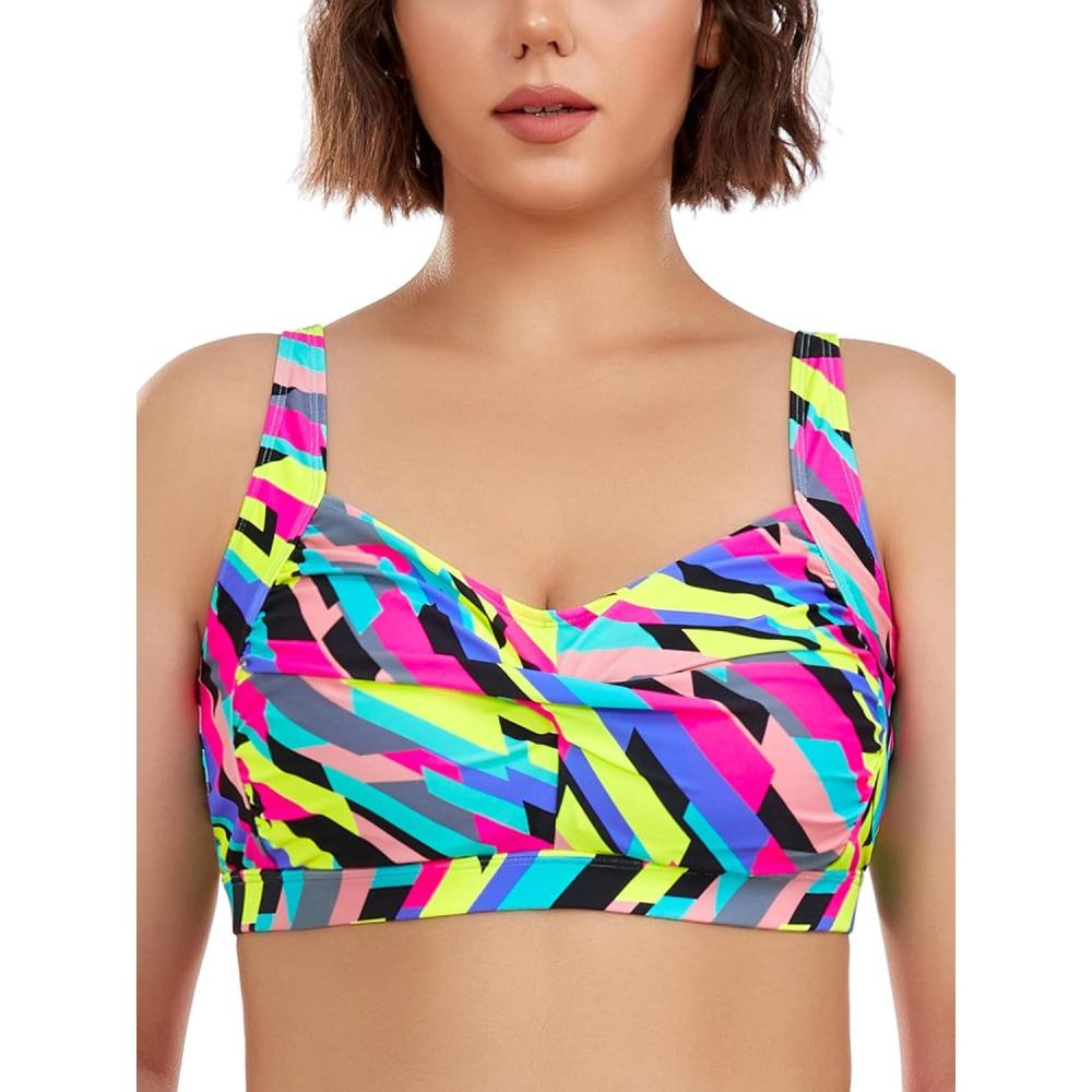 image:imageOcean Blues Womens Plus Size Bikini Top Twist Front Molded Bathing Suit TopNeon Striped
