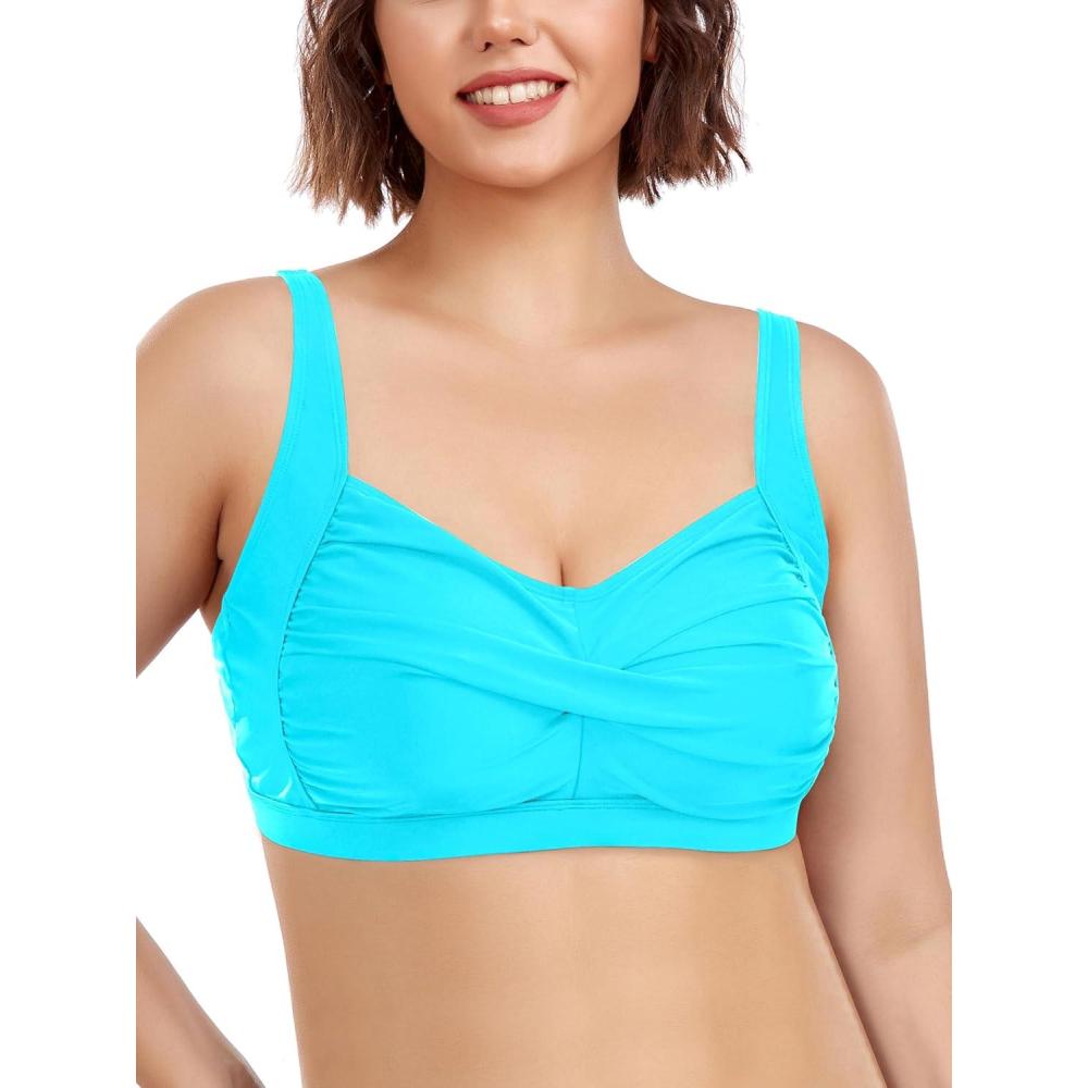 image:imageOcean Blues Womens Plus Size Bikini Top Twist Front Molded Bathing Suit TopSky Blue
