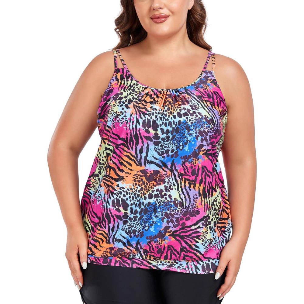image:imageOcean Blues Womens Plus Size Tankini Top Only Loose Fit Blouson Tankini Bathing Suit TopAnimal Print