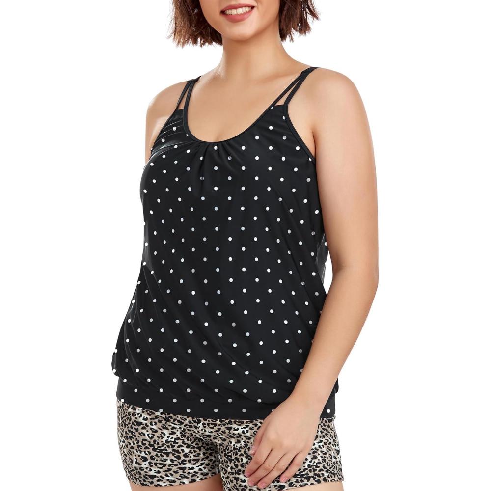 image:imageOcean Blues Womens Plus Size Tankini Top Only Loose Fit Blouson Tankini Bathing Suit TopBlack Polka Dot