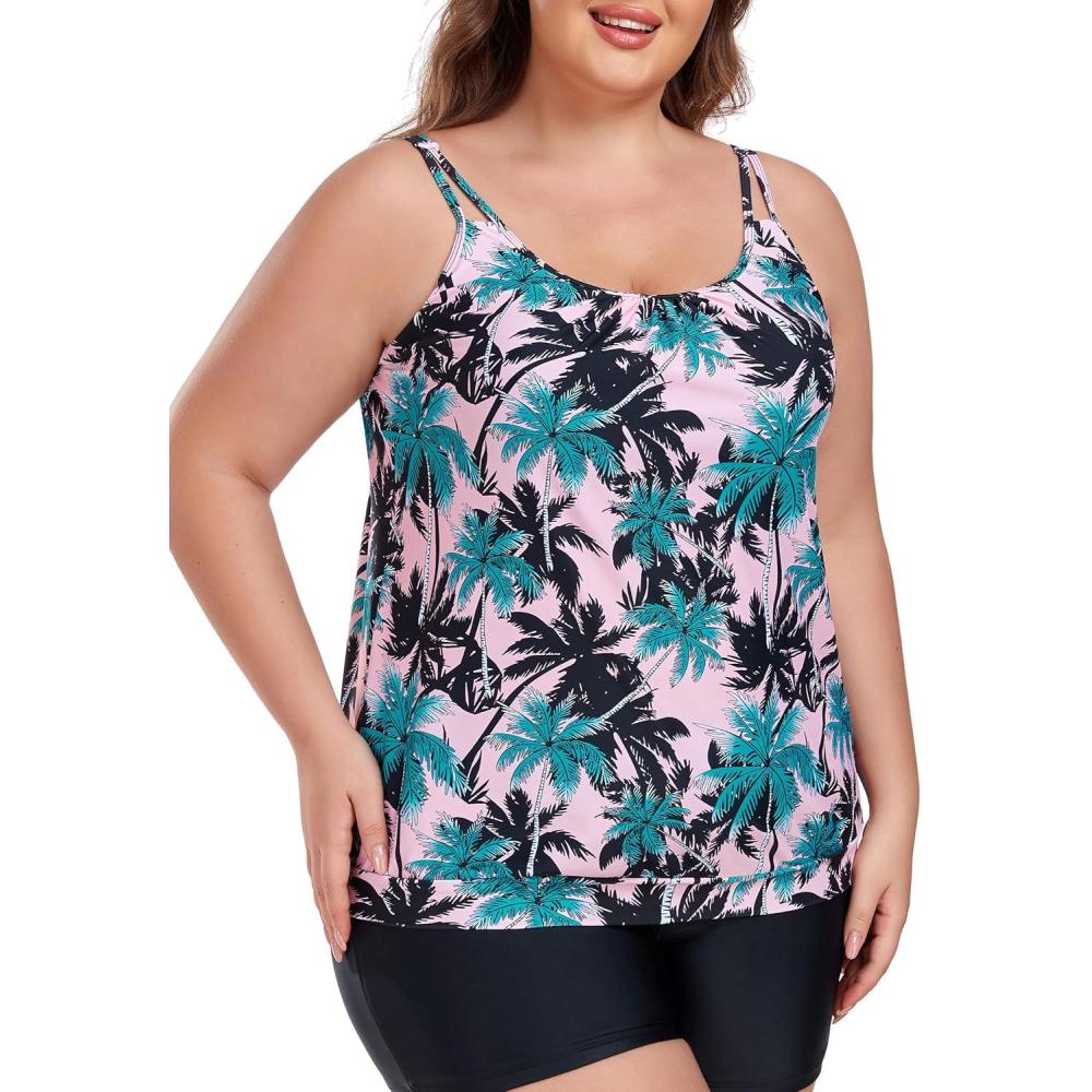 image:imageOcean Blues Womens Plus Size Tankini Top Only Loose Fit Blouson Tankini Bathing Suit TopCoconut Tree