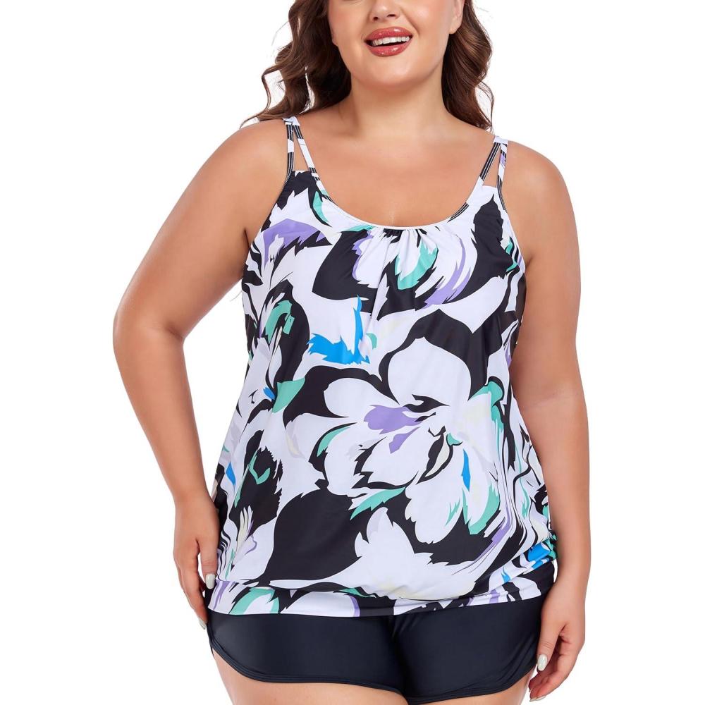 image:imageOcean Blues Womens Plus Size Tankini Top Only Loose Fit Blouson Tankini Bathing Suit TopFloral Print