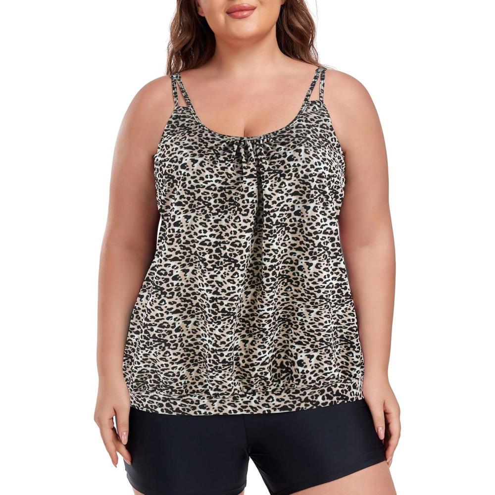 image:imageOcean Blues Womens Plus Size Tankini Top Only Loose Fit Blouson Tankini Bathing Suit TopLeopard