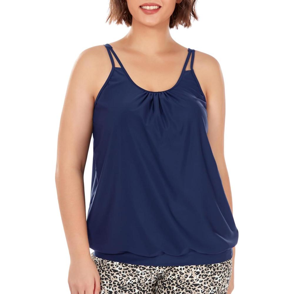 image:imageOcean Blues Womens Plus Size Tankini Top Only Loose Fit Blouson Tankini Bathing Suit TopNavy Blue