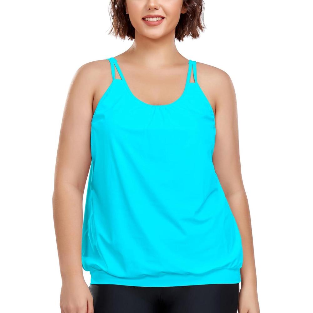 image:imageOcean Blues Womens Plus Size Tankini Top Only Loose Fit Blouson Tankini Bathing Suit TopSky Blue