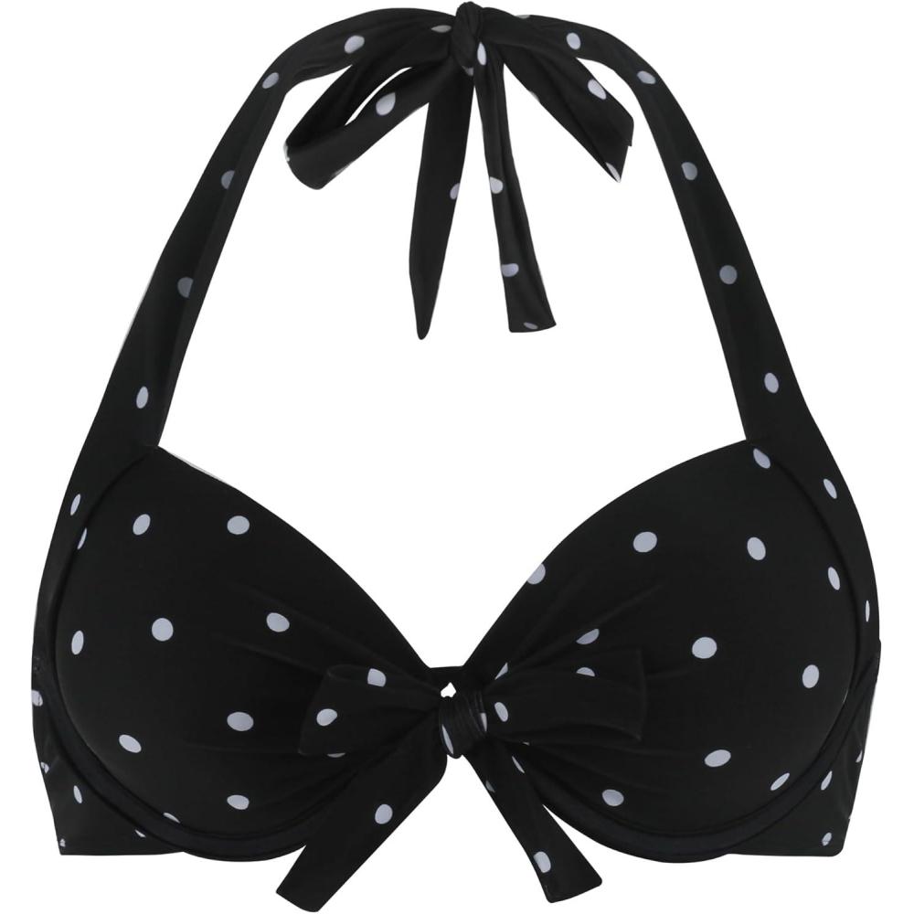 image:imageOcean Blues Womens Push Up Bikini Top Halter Swimsuit TopBlack Polka Dot