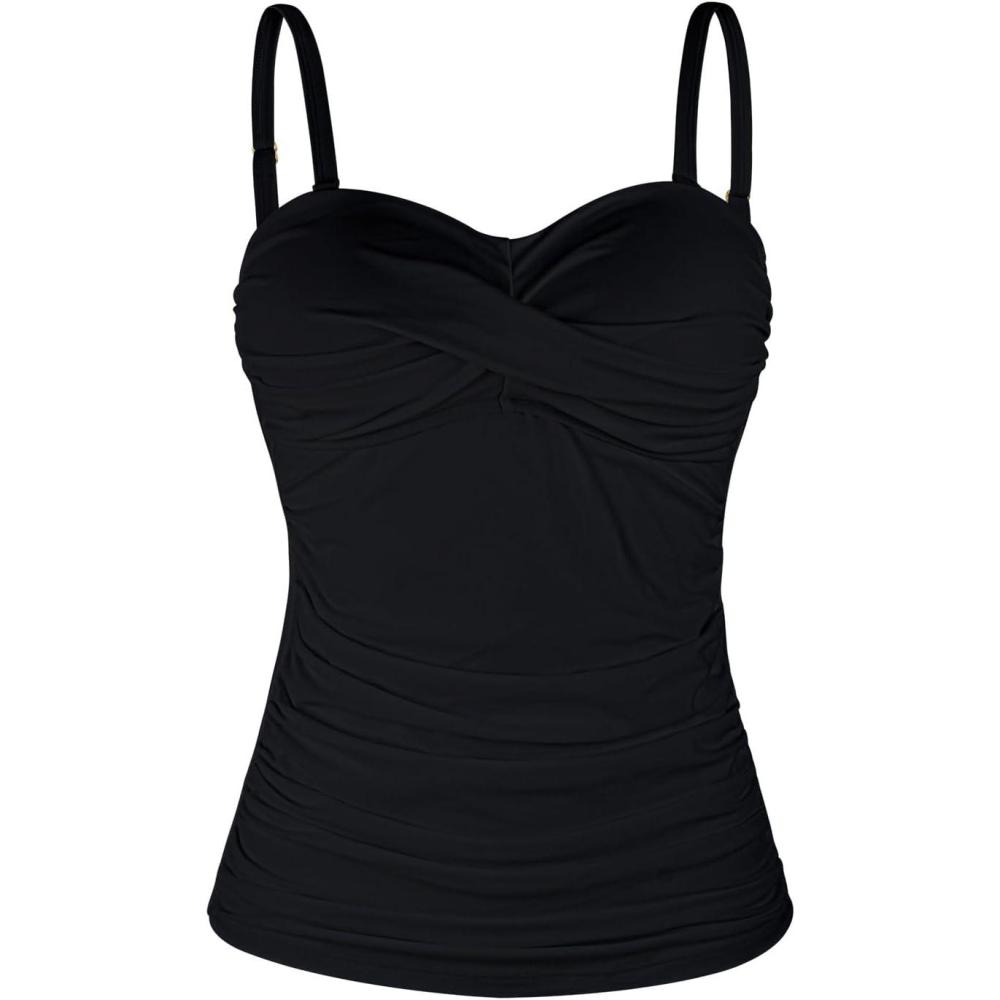 image:imageOcean Blues Womens Strapless Bandeau Swimsuit Top Ruched Tummy Control Tankini Top OnlyBlack
