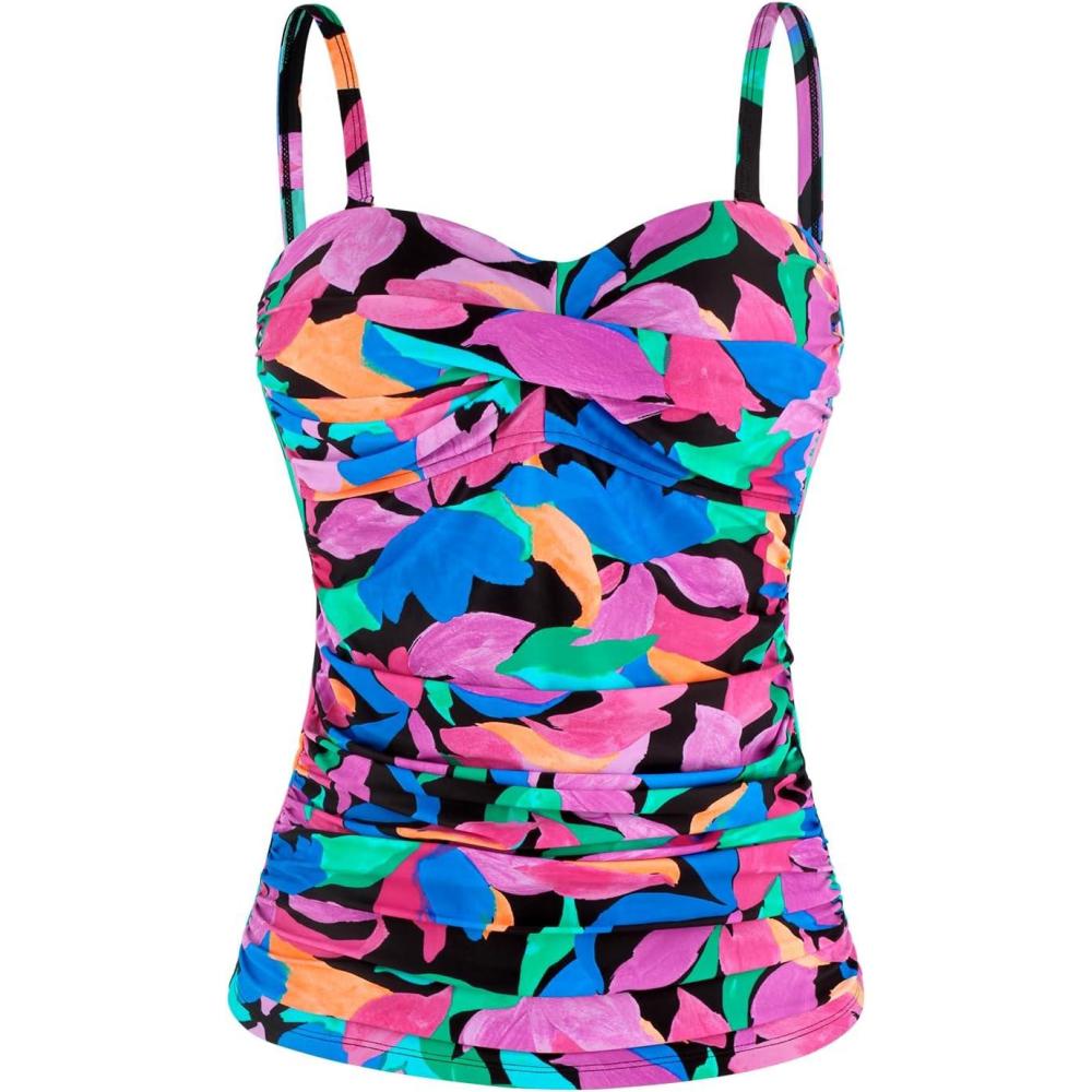 image:imageOcean Blues Womens Strapless Bandeau Swimsuit Top Ruched Tummy Control Tankini Top OnlyColorful Leaves