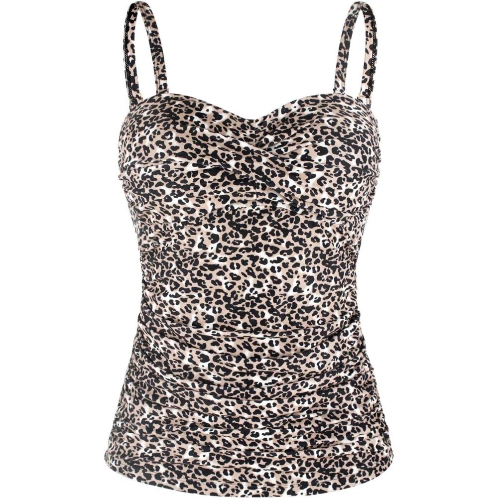 image:imageOcean Blues Womens Strapless Bandeau Swimsuit Top Ruched Tummy Control Tankini Top OnlyLeopard