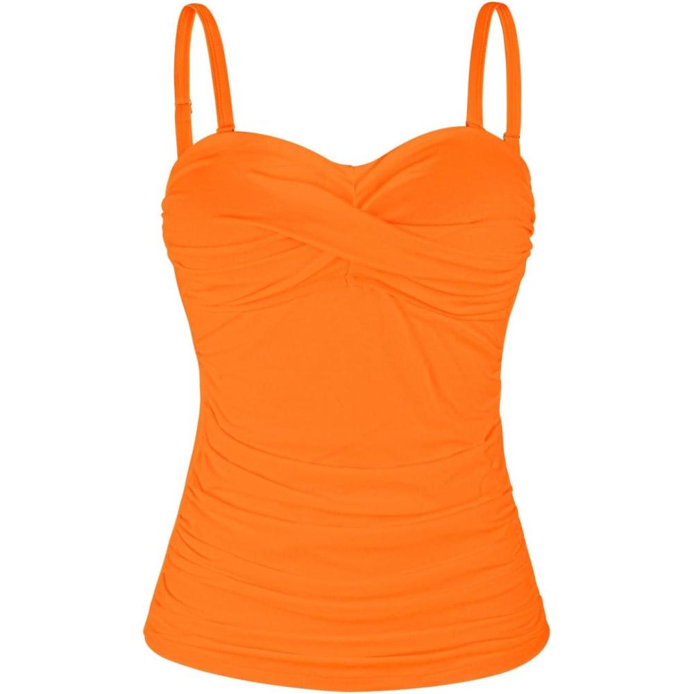 image:imageOcean Blues Womens Strapless Bandeau Swimsuit Top Ruched Tummy Control Tankini Top OnlyNeon Orange