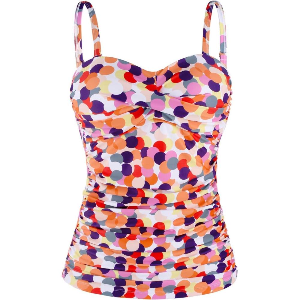 image:imageOcean Blues Womens Strapless Bandeau Swimsuit Top Ruched Tummy Control Tankini Top OnlyPolka Dot