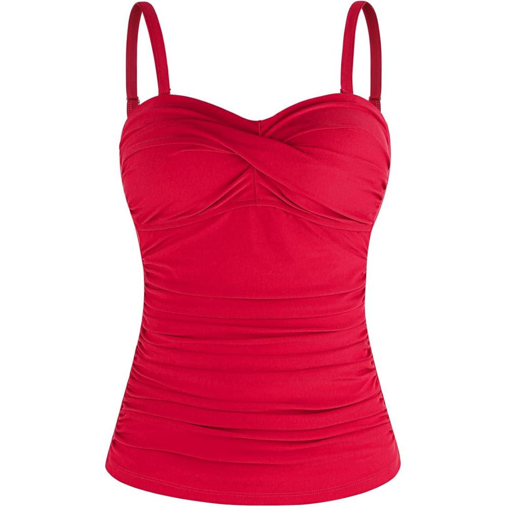 image:imageOcean Blues Womens Strapless Bandeau Swimsuit Top Ruched Tummy Control Tankini Top OnlyRed