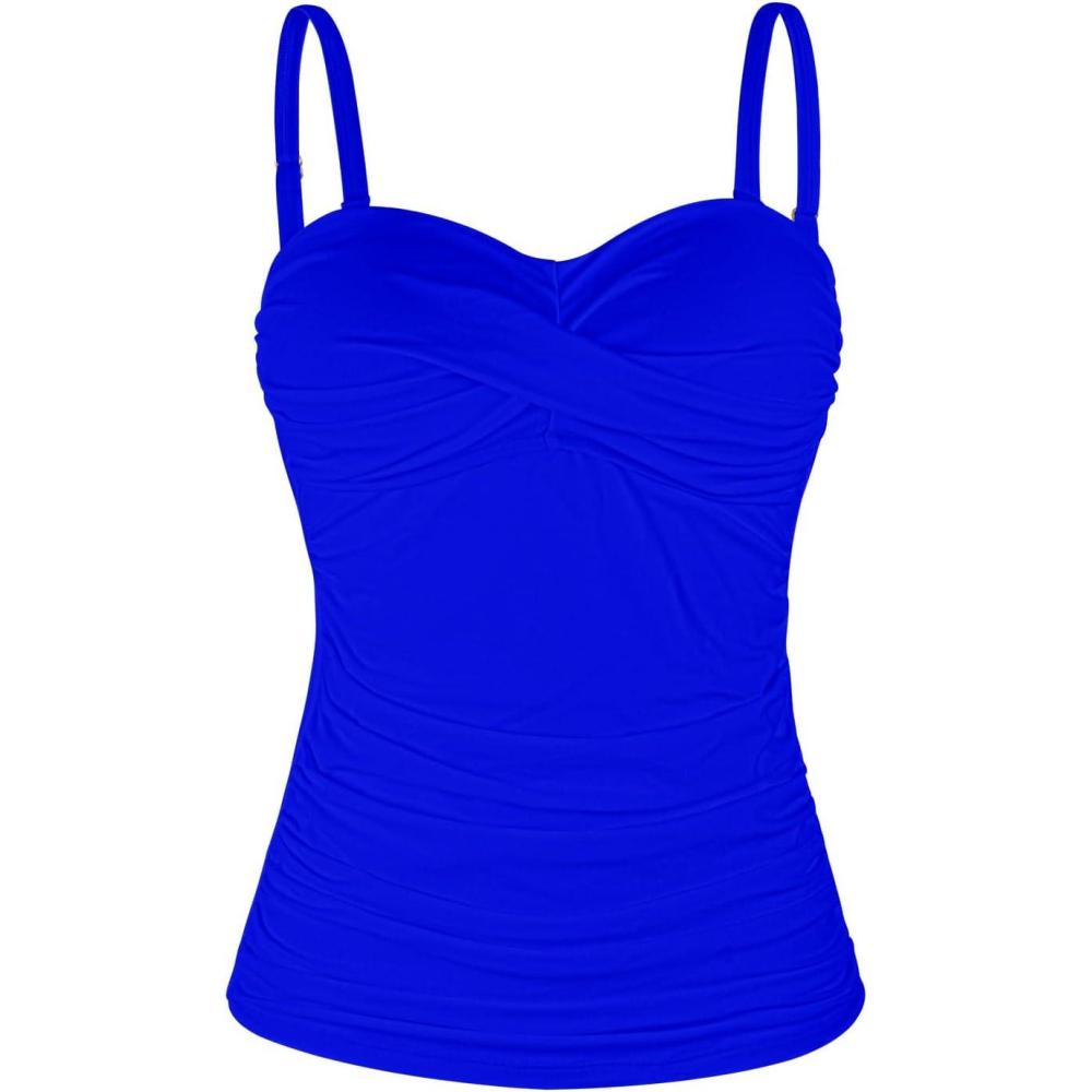 image:imageOcean Blues Womens Strapless Bandeau Swimsuit Top Ruched Tummy Control Tankini Top OnlyRoyal Blue