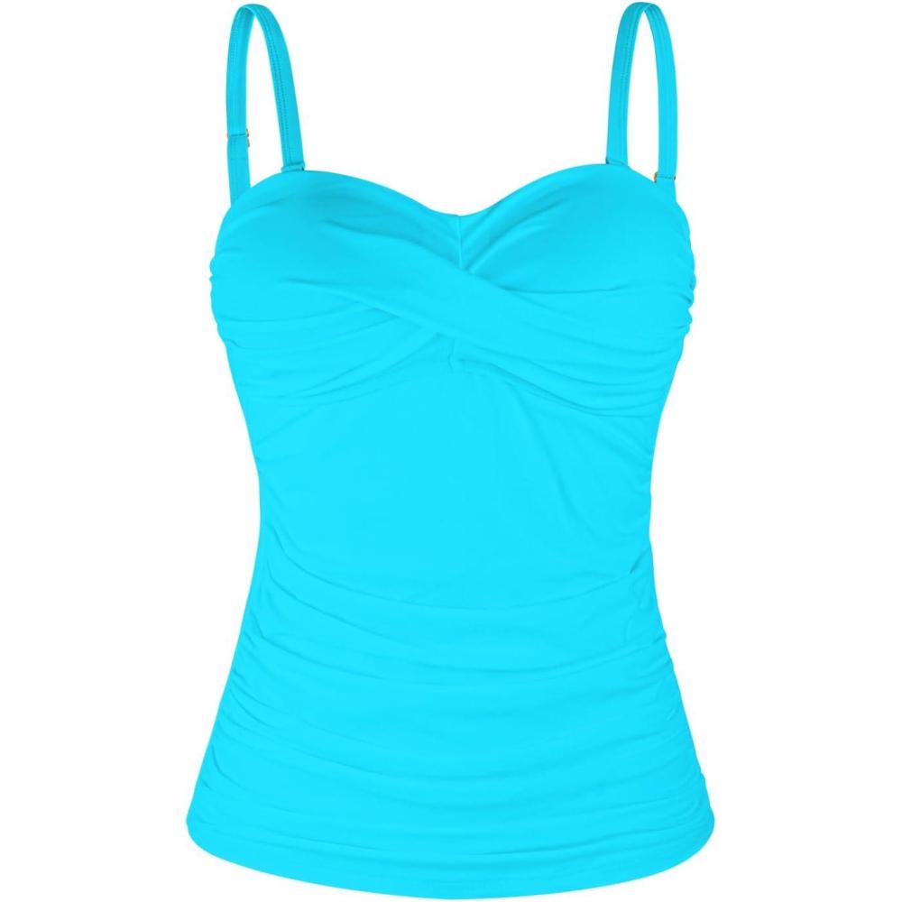 image:imageOcean Blues Womens Strapless Bandeau Swimsuit Top Ruched Tummy Control Tankini Top OnlySky Blue