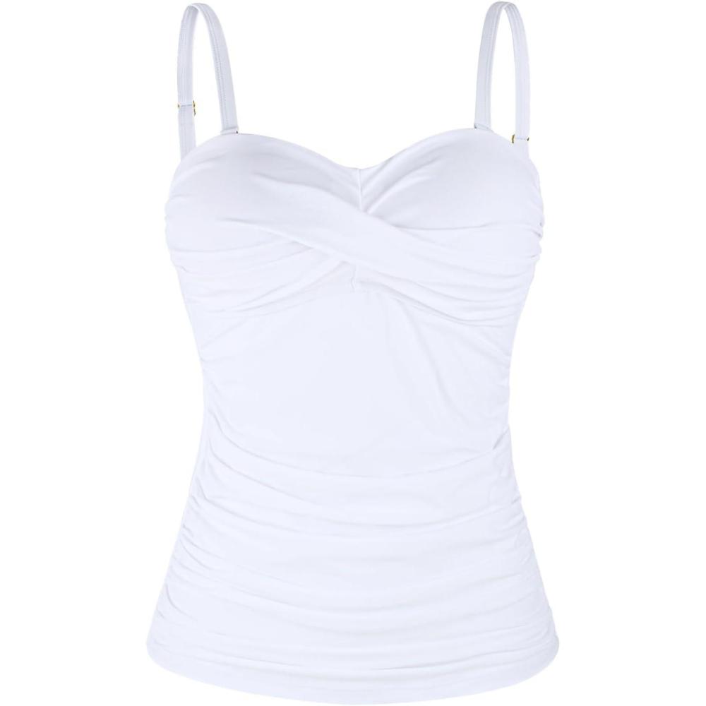 image:imageOcean Blues Womens Strapless Bandeau Swimsuit Top Ruched Tummy Control Tankini Top OnlyWhite
