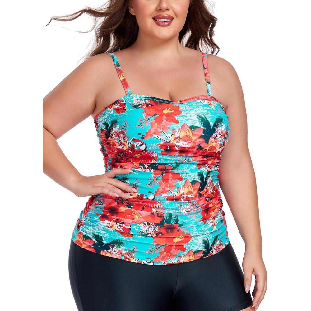 image:imageOcean Blues Womens Strapless Bandeau Tankini Top Tummy Control Bathing Suit Top OnlyBlue Floral