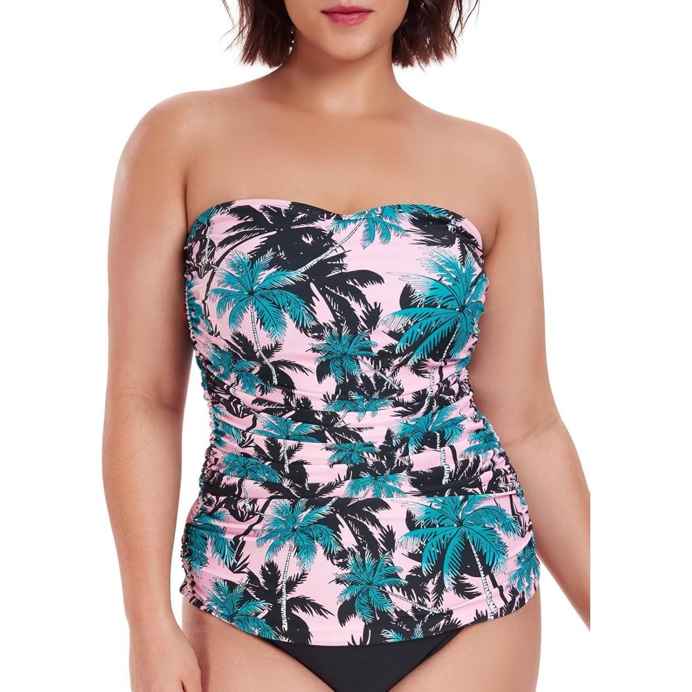 image:imageOcean Blues Womens Strapless Bandeau Tankini Top Tummy Control Bathing Suit Top OnlyPink  Leaves