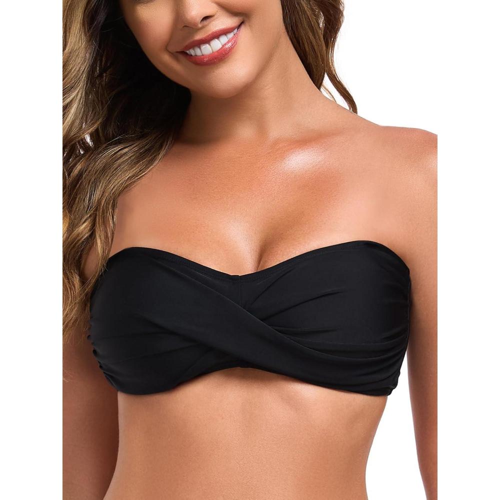 image:imageOcean Blues Womens Strapless Bikini Top Bandeau Swimsuit Off Shoulders Bikini Top WireFree Bathing Suit TopBlack