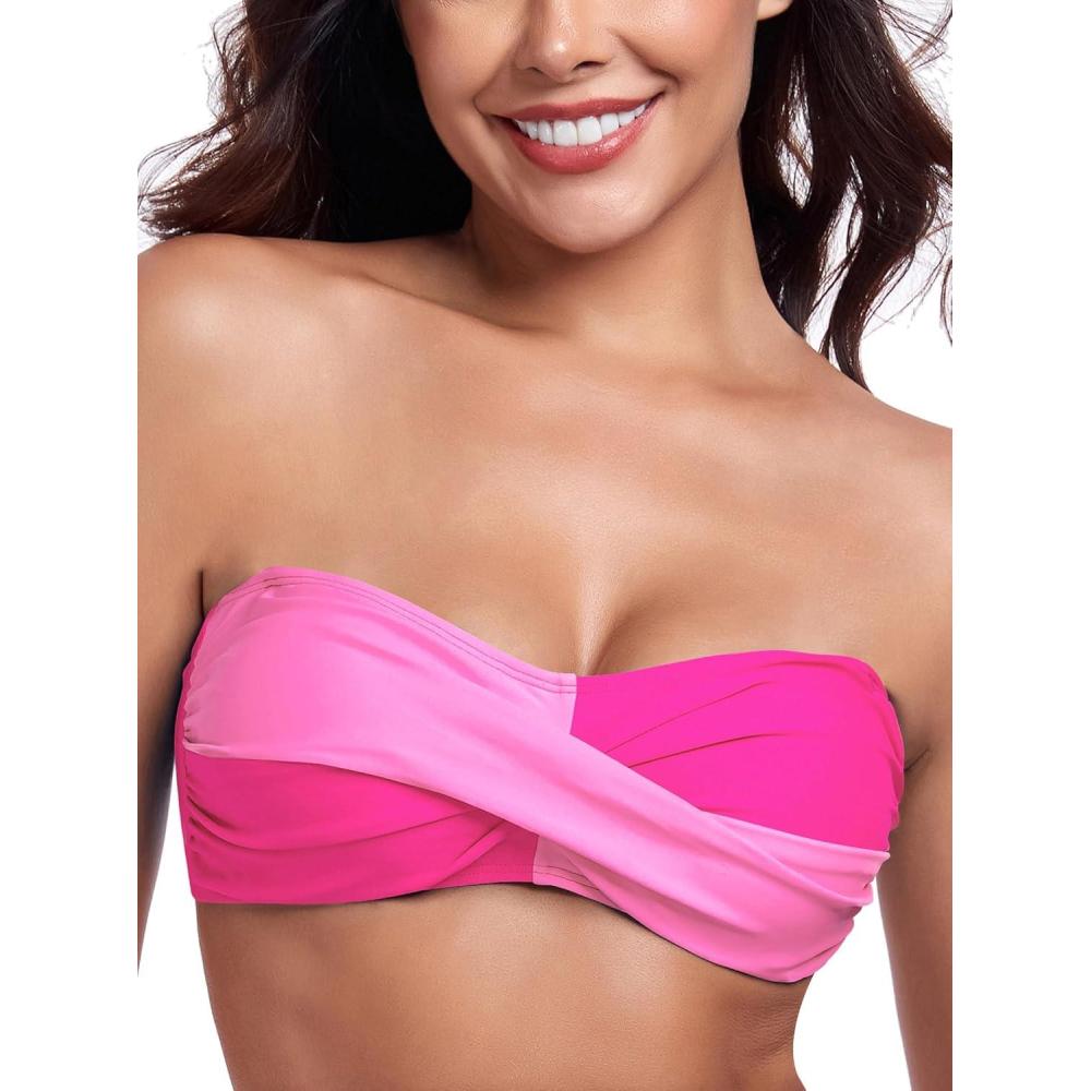 image:imageOcean Blues Womens Strapless Bikini Top Bandeau Swimsuit Off Shoulders Bikini Top WireFree Bathing Suit TopHot Pink and Purple