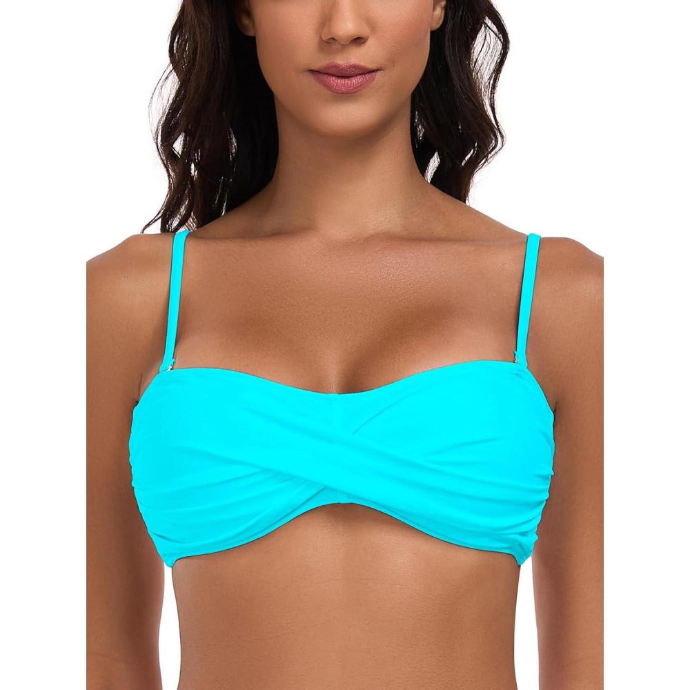 image:imageOcean Blues Womens Strapless Bikini Top Bandeau Swimsuit Off Shoulders Bikini Top WireFree Bathing Suit TopSky Blue