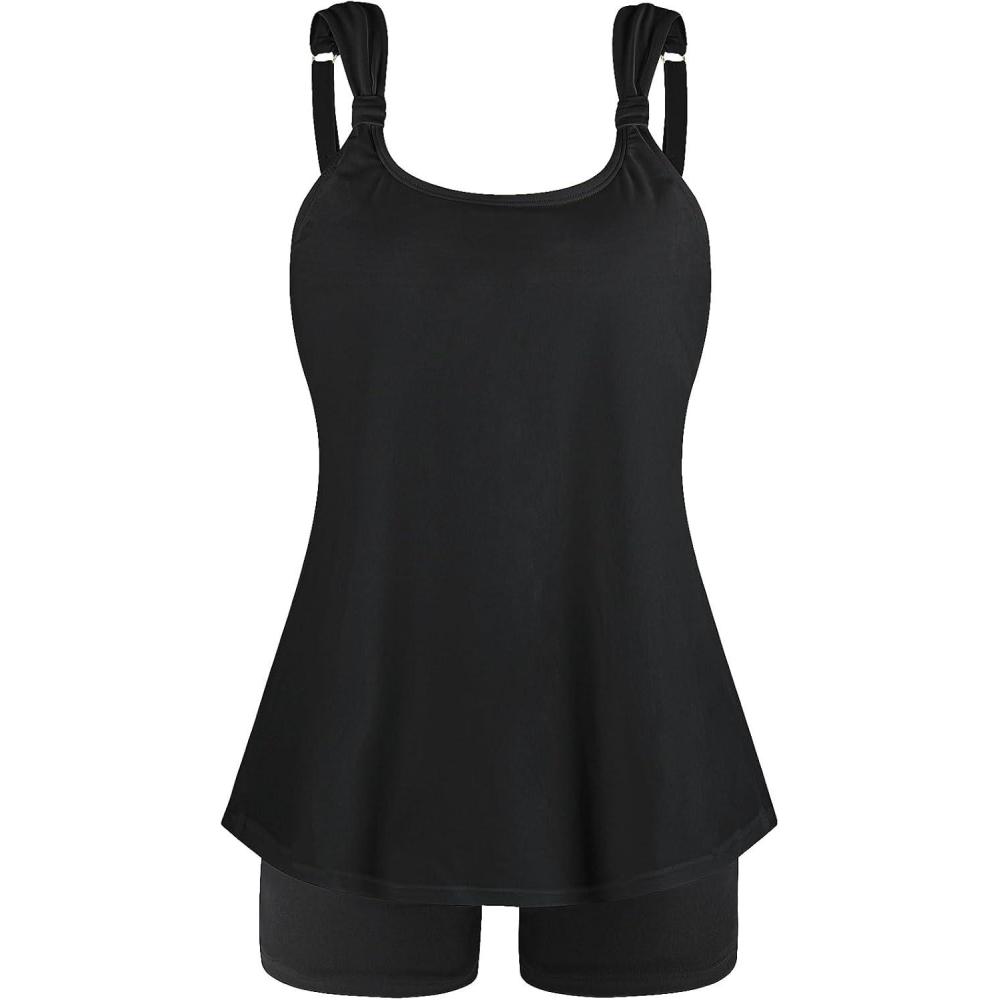 image:imageOcean Blues Womens Tankini Swimsuits Two Piece Bathing Suits Loose Fit Tank Top with BoyshortsBlack